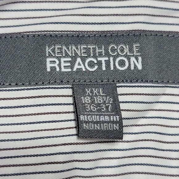 Kenneth Cole Reaction Full Button LS White w/ Black Stripes - Size XXL Reg Fit - Picture 4 of 4